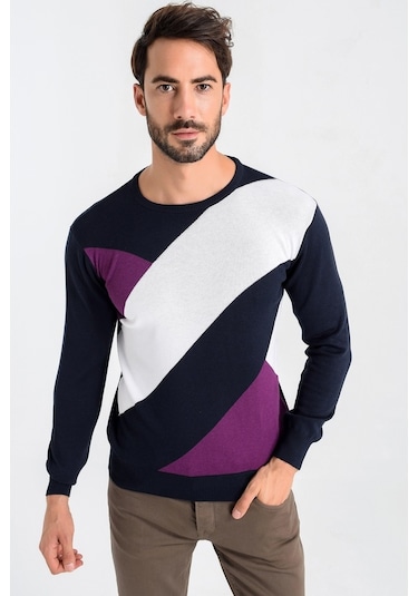 Heyss Bisiklet Yaka Desenli Lacivert Erkek Triko Kazak (380822121) Lacivert