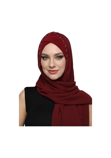 Şallı Takmatik Taşlı Bordo Hazır Türban Tesettür Bone Namaz Örtüsü Bordo