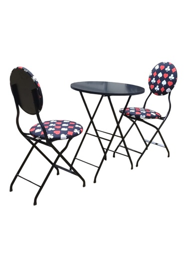 Katlanabilir İskanbil Desenli Metal Masa Ve Sandalye Takımı - 2 S