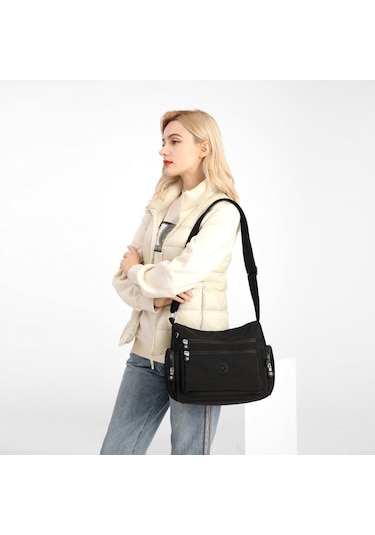 Krinkıl Kumaş Kadın Postacı Çantası Smart Bags 1115 Siyah