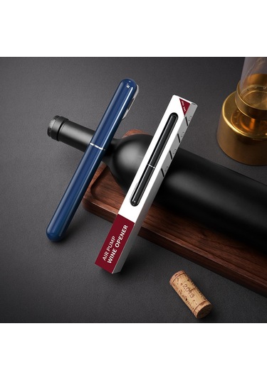 Wezone Mavi Kalem Şeklinde Pervane Tipi Basınçlı Şarap Açıcı, Kesici Fonksiyonlu Ev Kullanıma İdeal, Dayanıklı Malzeme, Hızlı Kullanım Siyah