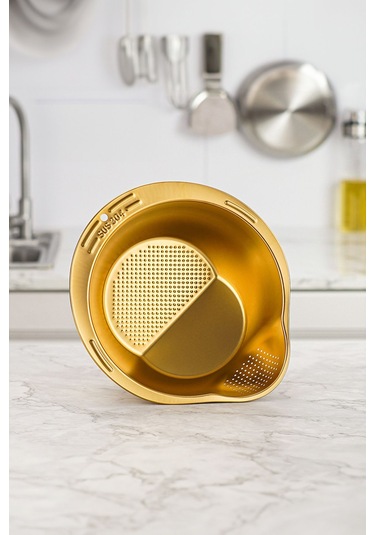 Çok Amaçlı Pirinç Meyve Makarna Sebze Süzgeci Paslanmaz Çelik Süzgeç Gold Altın