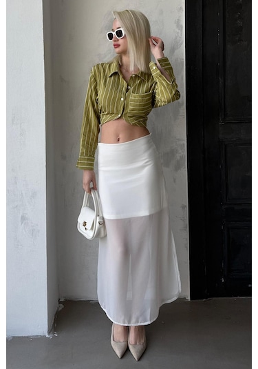 Madmext Madmext Beyaz Şifon Kadın Etek Mg2340 Beyaz