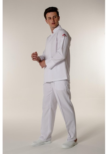 Beyaz Aşçı Ve Mutfak Şef Ceketi Gizli Çıtçıtlı