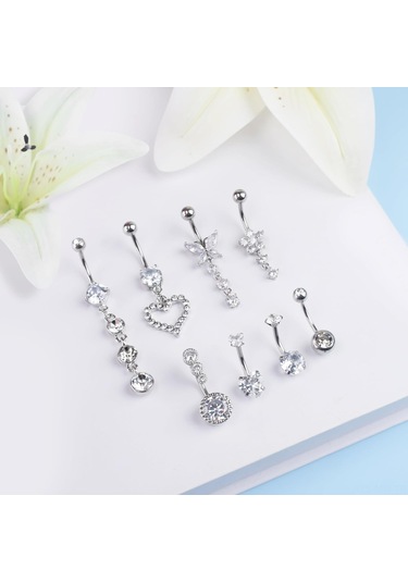 Moveevo 8 Parça Paslanmaz Çelik Gövde Piercing Seti - Kelebek, Kalp, Ok Desenleriyle Kristal Takımlı, Alerjiye Duyarsız Ve Dayanıklı Diğer