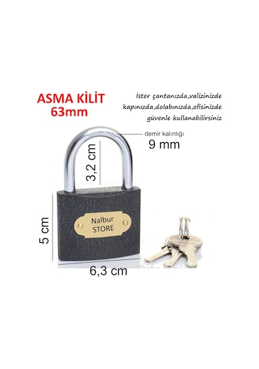 Meşem Dolap Kilidi Asma Kilit 63 MM