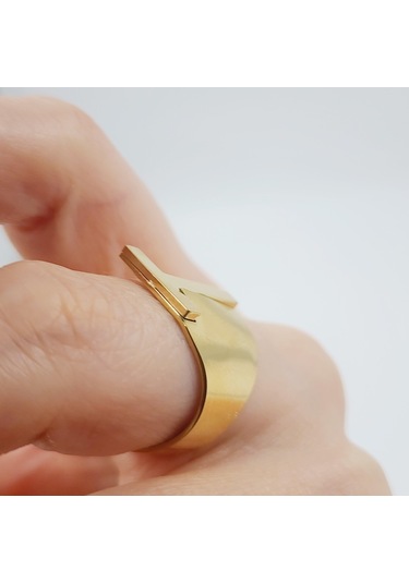 Çelik Gold Düz Kesim Harf Yüzük -t Harfi- Ayarlı Ölçü-1899 Altın