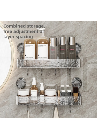 Reedark Banyo Dalgalı Desenli Süctionlı Rahat Kurulum Duvarlı Depolama Rafı - Gri Diğer