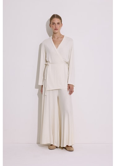 Bağlamalı Dökümlü Kimono İnci İnci