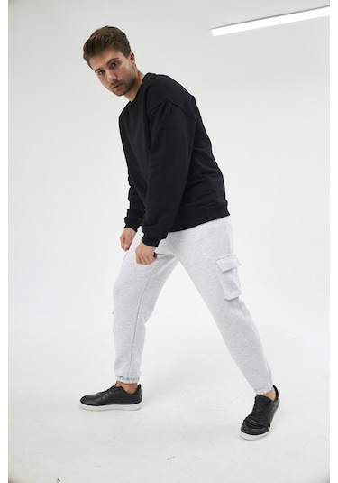 Unisex Regular Cepli Kargo Pantolon - Kargo Eşofman Altı Gri