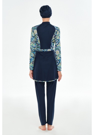 Likralı Tam Kapalı Tesettür Mayo Desen Detaylı 3118 Koyu Lacivert Koyu Lacivert