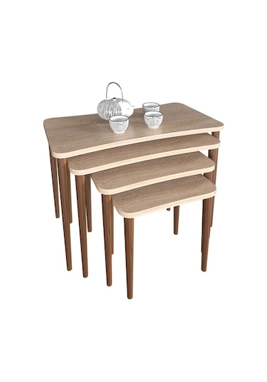 Selena 4Lü Zigon Sehpa Ahşap Ayaklı Salonseti Sehpası Sonomo