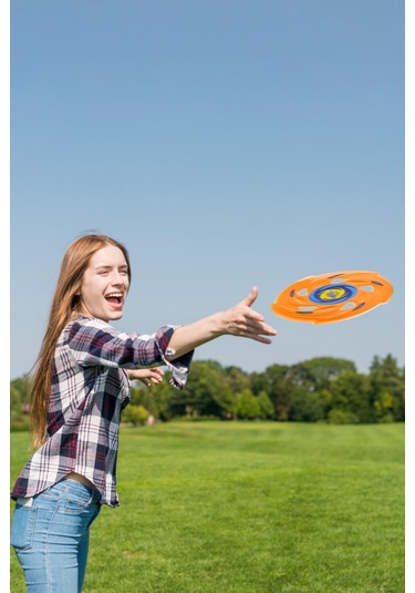 Frisbee Frizbi Fırlatma Diski Disk Atma Oyunu Çocuk Yetişkin Plaj Bahçe Oyuncak 24 cm Turuncu