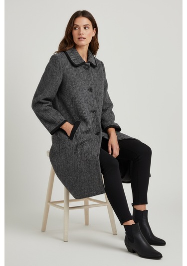 Kadın Önü Düğmeli Cepli Kalın Triko Hırka Vizon