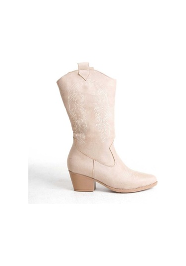 Kovboy Kanvas Western Tarz Sivri Bot Bej-bej