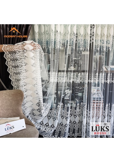 Lüks Tül Perde Brode4 Işlem Yüksek Kalite Beyaz Rengi.Modern H...