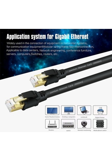 Pazly Çat8 Saf Bakır Ağ Kablosu, 40gbps Hız, 2000mhz Bant Genişliği, Siyah Uçlar, 10m
