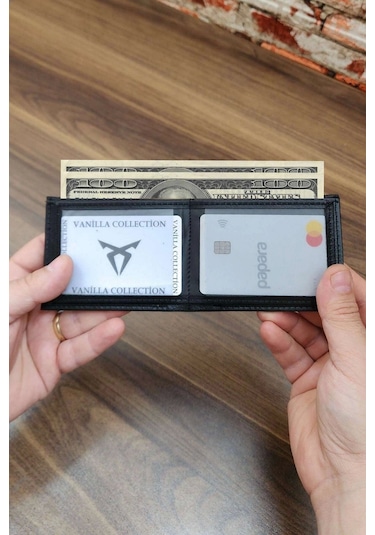 Erkek Cüzdan Kot Desen Basklı Minimal Tasarım 10 Kart Cepli Modern Tasarım Siyah Renk Siyah