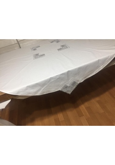 Finezza Batik Gümüş Dantelli Pamuk Kumaş Beyaz Mutfak Takımı 17 P