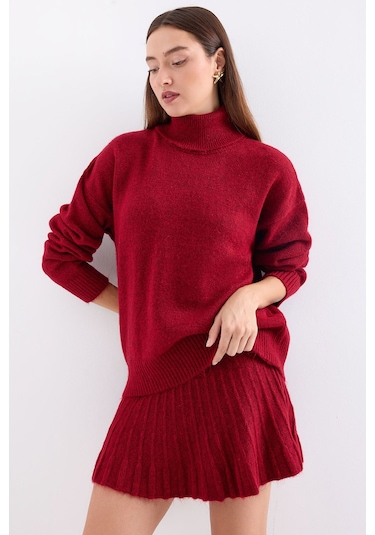 15891 Kazak Etek Triko İkili Takım - Kırmızı Kırmızı