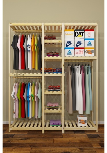 Tres Espejo Barato - Açık Ahşap El Yapımı Elbise Dolabı