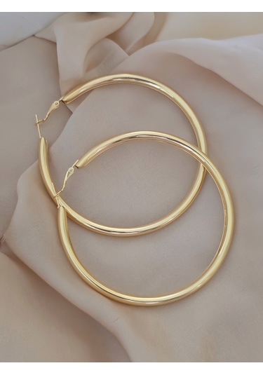 Xl Halka Boru Model Altın Kaplama Gold Renk Çelik Küpe 8cm