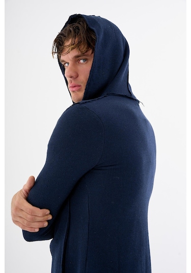 Cekmon Erkek Uzun Kapüşonlu Salaş Örme Hırka Cepli Rahat Model, Dokulu Recycle Kumaş Lacivert Cekmon Erkek Uzun Kapüşonlu Salaş Örme Hırka Cepli Rahat Model, Dokulu Recycle Kumaş Lacivert