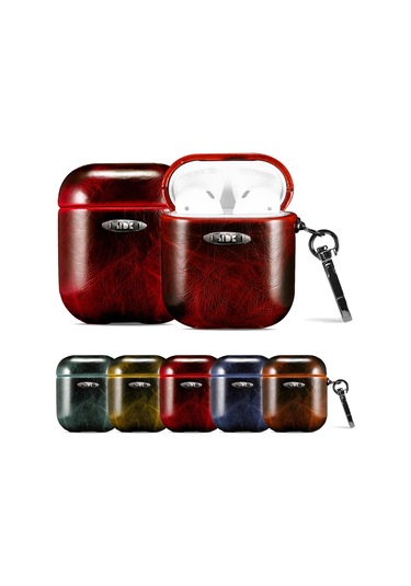 Yağ Balmumu Deri Doku Kulaklık Koruyucu Kılıf Airpods Uyumlu 1/2 Kahverengi İçin Asmak Toka İle Kahverengi