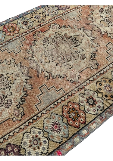 El Dokuma Vintage Eskitme Maden Halısı 94x300 Yün 3 Metre Yolluk Renkli