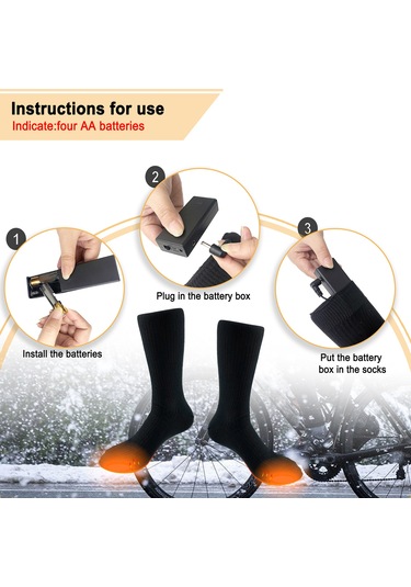 Youmex Kışlık Dış Etkinlikler İçin Isıtıcı Çorap - Kayak, Yürüyüş, Kamp İçin Isı Sağlar, Pil Kutusuyla Pil Yok - Kalın Pamuk, Konforlu Siyah