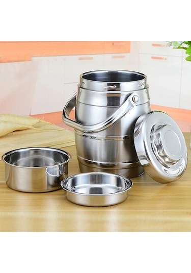 Novahub Çift Katmanlı Vakum Kutu, 2.4l Piknik Tencere, Paslanmaz Çelik, Isı Yalıtım, Gümüş Renk Gümüş