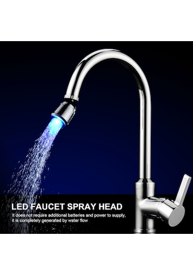 Kosona Led Isı Duyarlı 3 Renkli 360 Döner Su Kaynağı Bağı, Su Akımı İle Çalışır, 22mm Dahili Dişli, Su Tasarruflu, Modern Mutfak/banyo Diğer