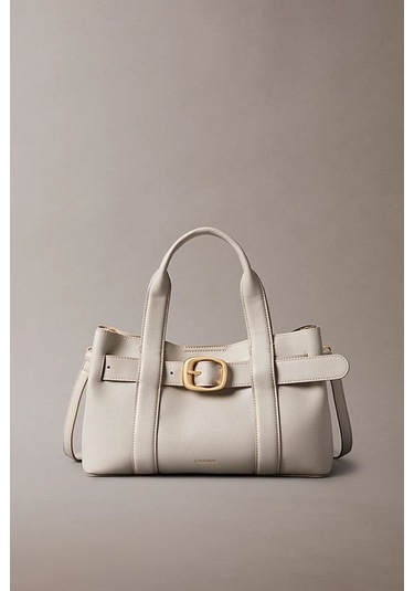 Kadın Tokalı Çıkarılabilir Askılı Mini Tote El Çantası - Krem Chateau