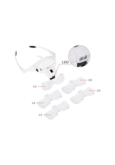 Nikula-5 Lens 1.0x-3.5x, 2led Işıklı  Ile Ayarlanabilir Gözlük Büyüteç