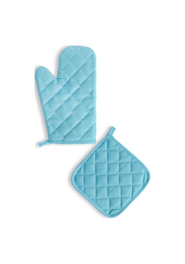 Yanmaz Fırın Eldiveni Ve Fırın Tutacağı 1 Eldiven 1 Tutacak Açık Mavi