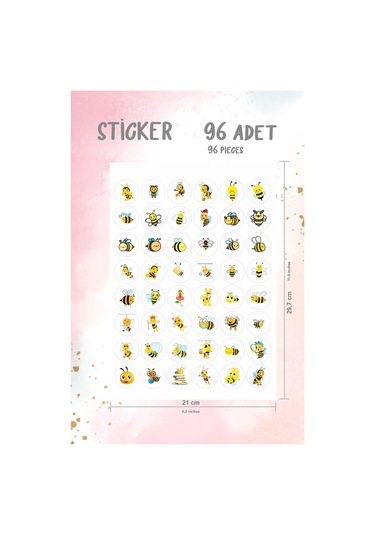Arı Figürlü Etiket 3 x 3 CM 96 Adet
