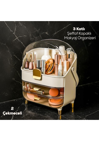 Porsima Ak-865 Çok Amaçlı Organizer 3 Katlı 2 Çekmeceli Kozmetik Ürün Parfüm Krem Takı Makyaj Düzenleyici Çok Renkli