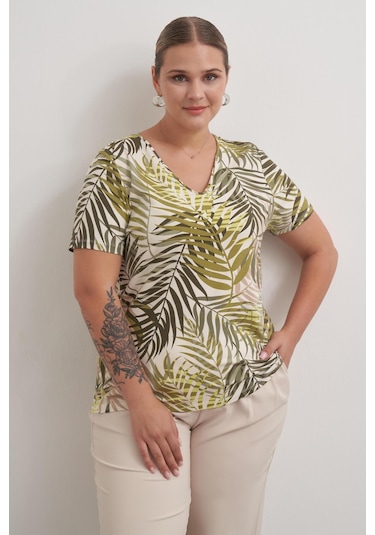 V Yaka Tişört-3046 Yeşil