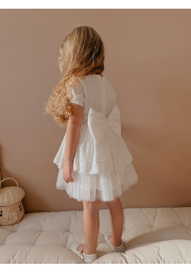 Lace Fistolu Ekru Elbise Ekru