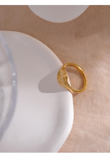 Eetit Paslanmaz Çelik Altın Rengi Geometrik Kadın Yüzük 7 Altın