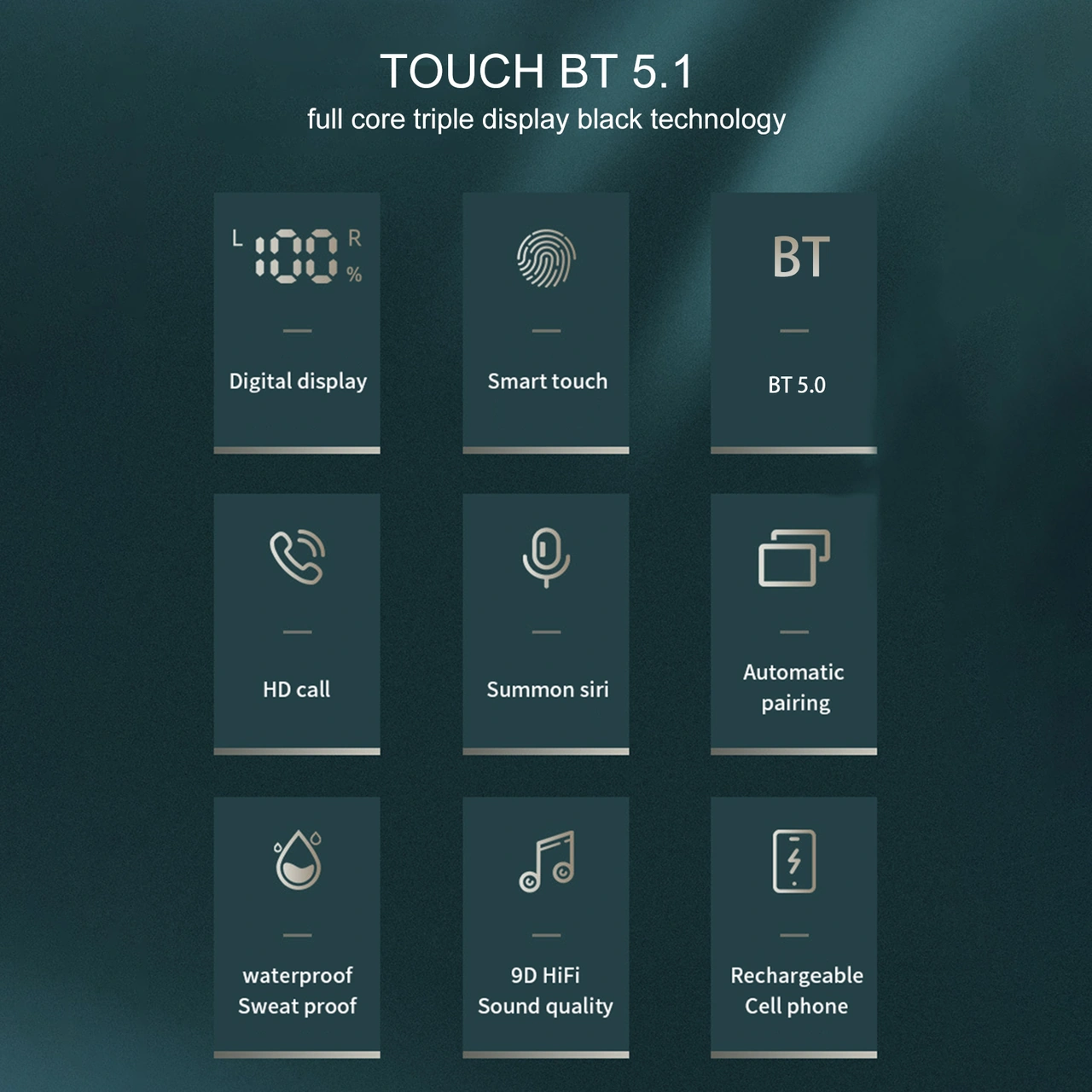 Moveevo Tws-209s Bluetooth 5.1 Kulaklıklar, Dokunmatik Kontrol, Sayısal Göstergeli, Hafif Ve Konforlu, Siyah-mavi-beyaz Seçenekli