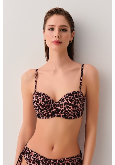 Suwen Leopard Diana Straplez Bikini Üst Sb25565543543 Leopar Desenli