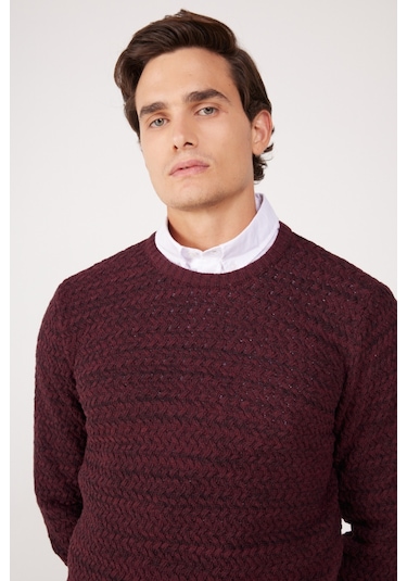 Wrangler Regular Fit Normal Kesim Bisiklet Yaka Bordo Erkek Triko Kazak W232580810 Bordo