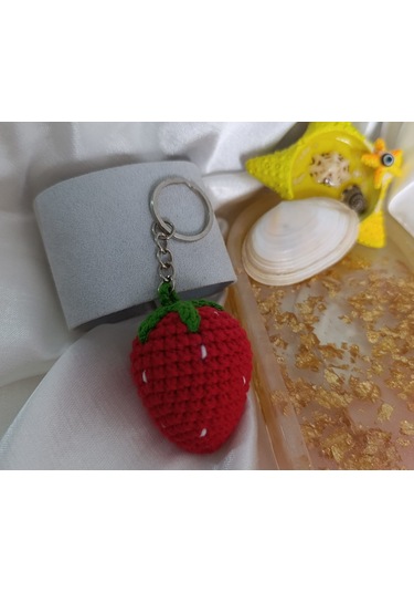 Sevimli Çilekli Anahtarlık Amigurumi Örgü Anahtarlık Ve Çanta Aksesuarı Çok Renkli