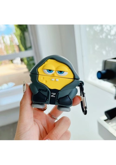 Apple Airpods Pro 3. Nesil 2025 Uyumlu Figürlü Silikon Kılıf Anahtarlıklı Kılıf Sarı - Füme