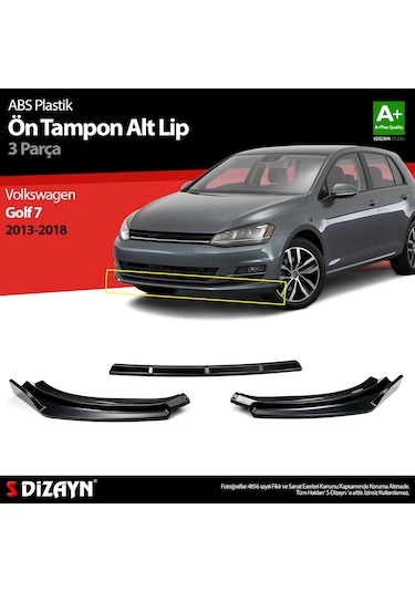 S-Dizayn VW Golf 7 ABS Plastik Ön Tampon Alt Lip 3 Prç. 2013-2018