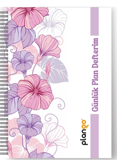 Mor Çiçekler Spiralli Günlük Planlama Defteri - Planlayıcı Defter Beyaz - Mor