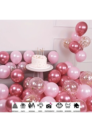 Willowhaven 52 Parça Sedef Pembesi Metalik Balon Seti Konfeti Doğum Günü Düğün Parti Dekor 52 Parlak Pembe İnci