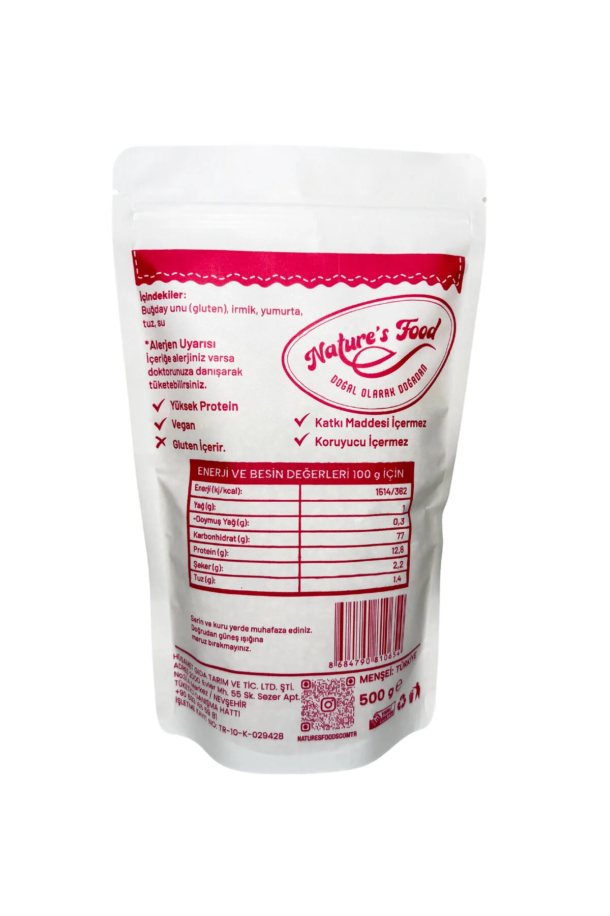 Tam Buğdaylı Kuskus. Tam Buğday Unu, İrmik, Yumurta, Tuz, Su.