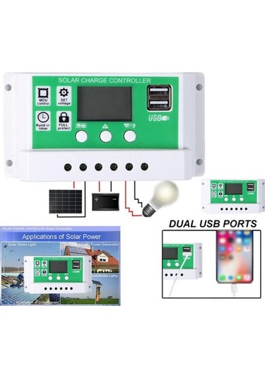 Ulzyvf Usb, Solar Şarj Regülatörü Pwm Panel Lcd Kontrol Güneş Ekranlı, Cihazı Çift Akıllı 50a 12/24v - Sd